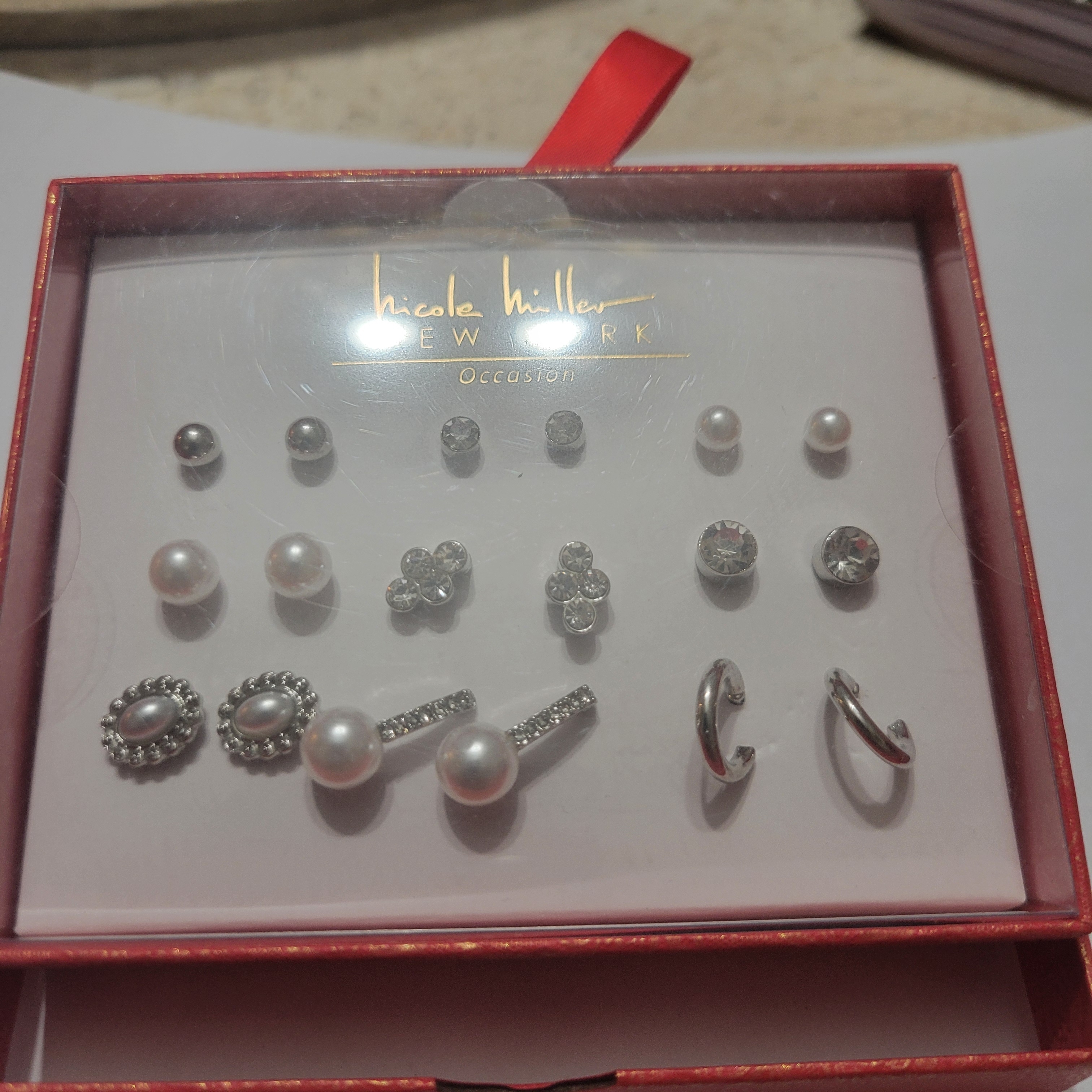Nicole Miller Silver And Pearl Earring Set